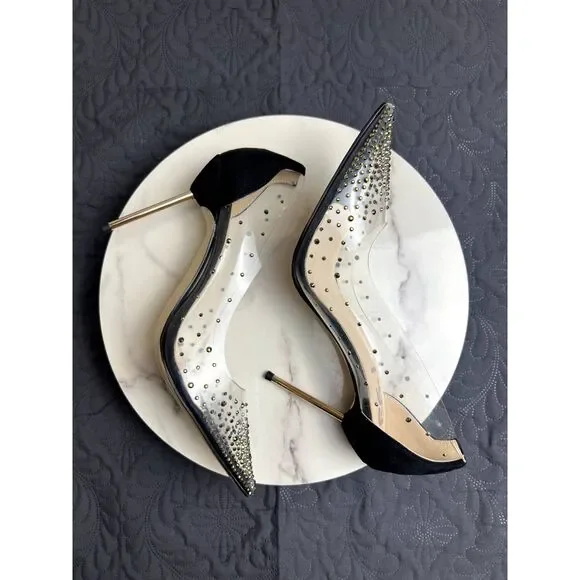 FSJ Women Studded Pointed Toe Transparent Pumps High Heels Pumps SZ 9.5:NWOB - Picture 8 of 11